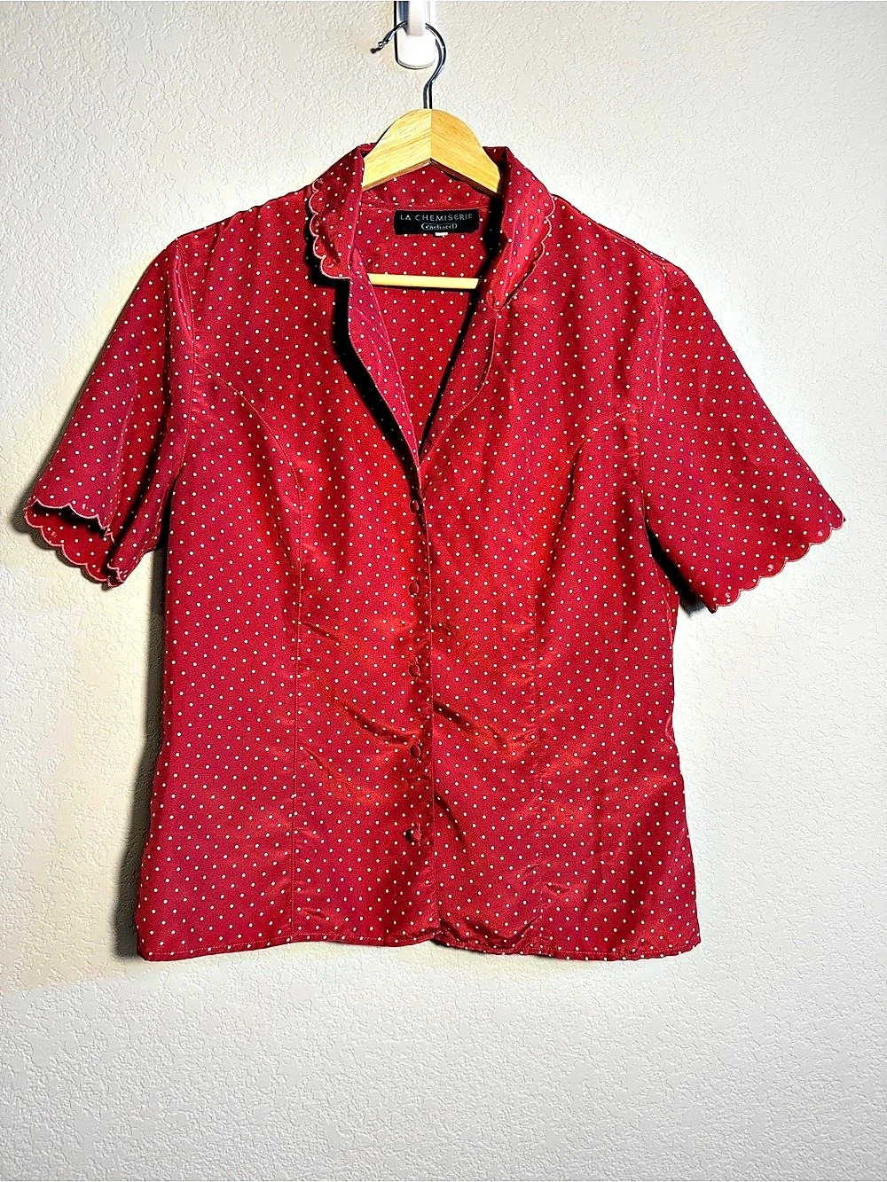 La Chemiserie Polka Dot Scalloped Blouse pink & White vintage pinup